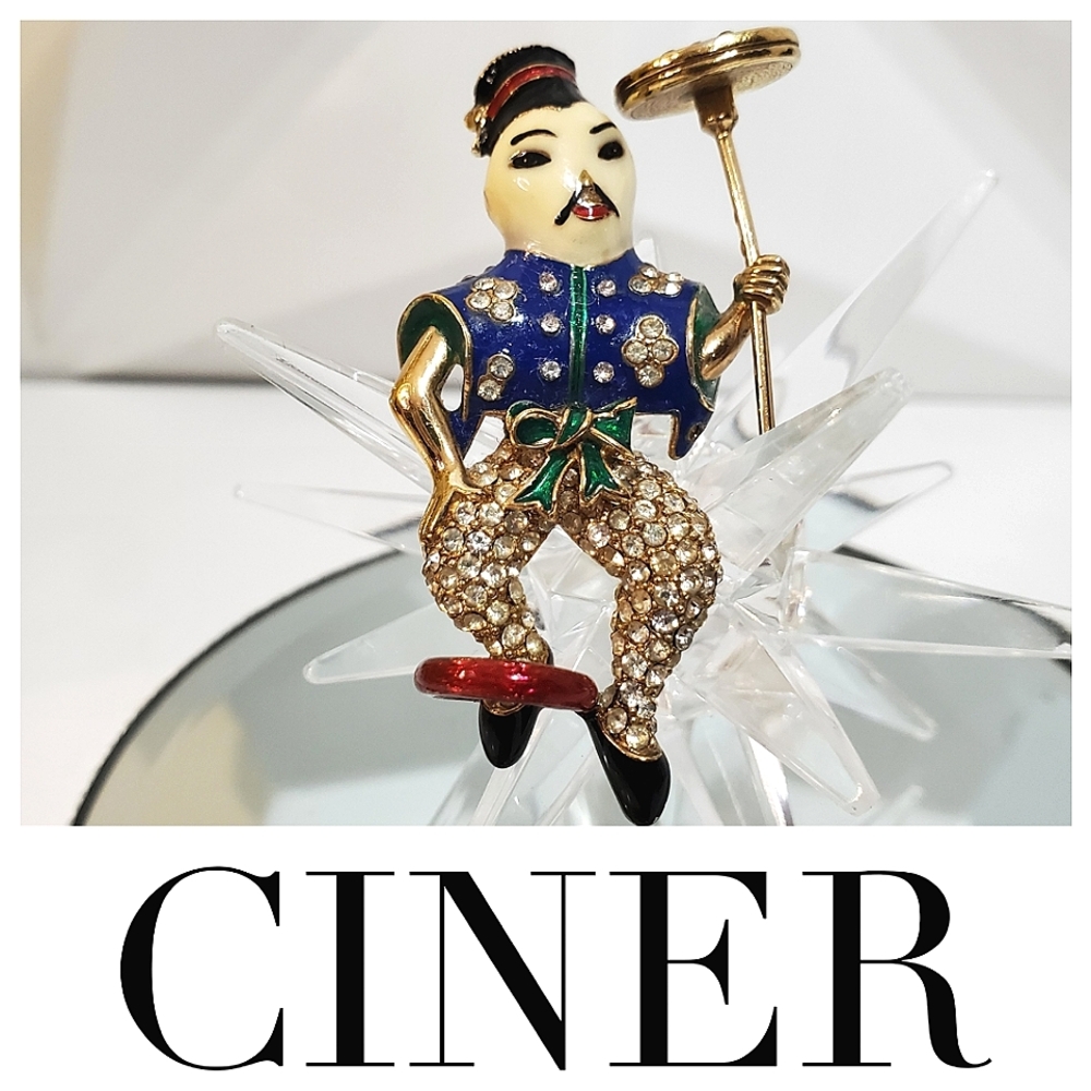 1950's Vintage CINER Asian Mr. Lee Plate Spinner Circus Brooch